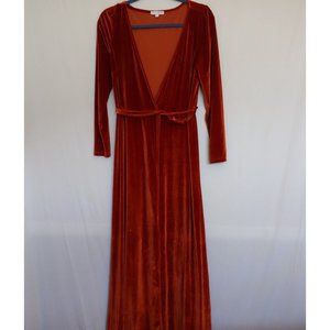 Balticborn long burnt orange long sleeve velvet wrap maxi dress Medium